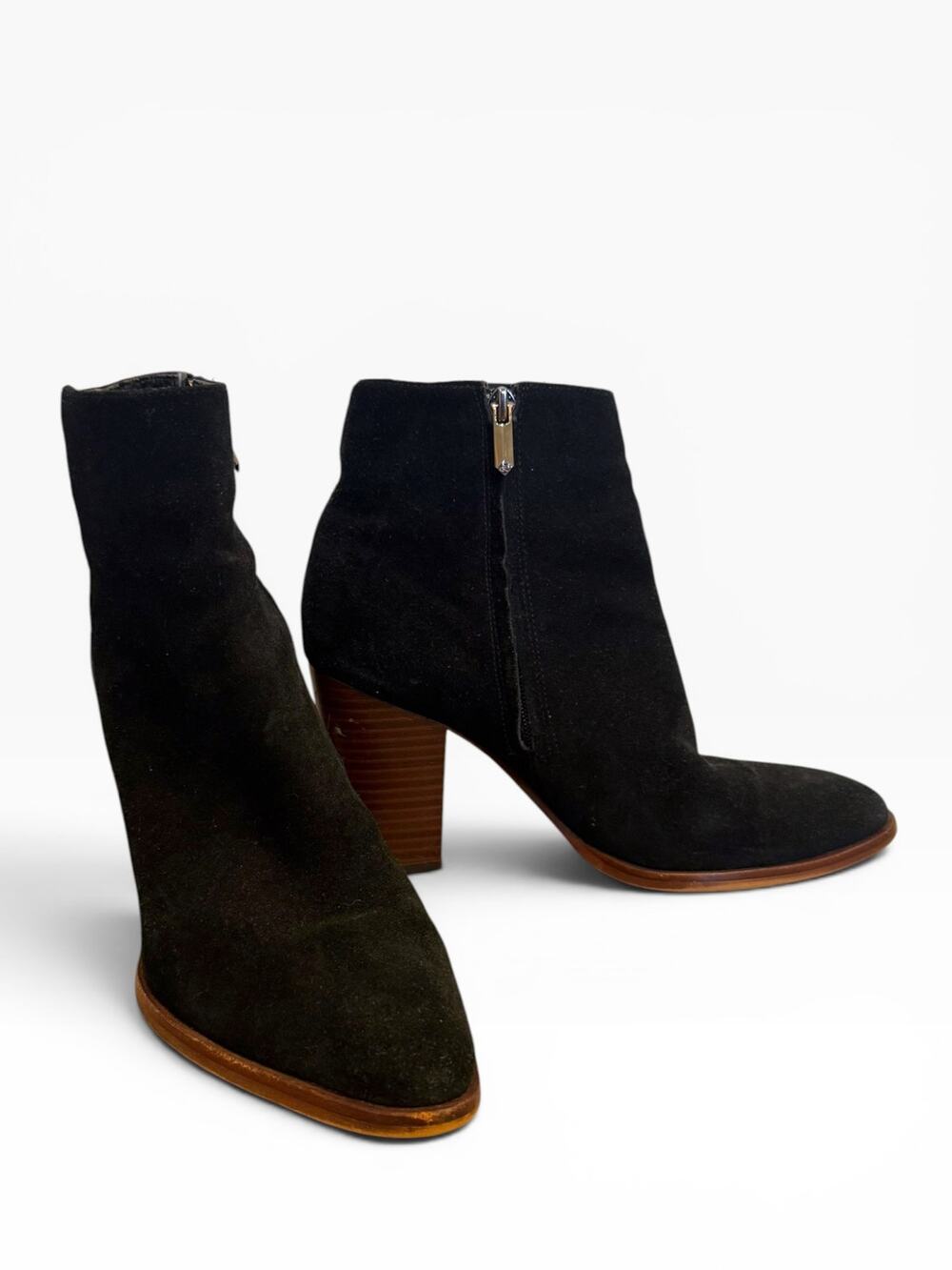 SAM EDELMAN Blake Black Suede Pointed Toe Block Heel Bootie Size 8 EUC
